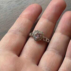 Heart Ring in Light Pink Cubic Zirconia and Silver Tone Rhodium Plating NWOT